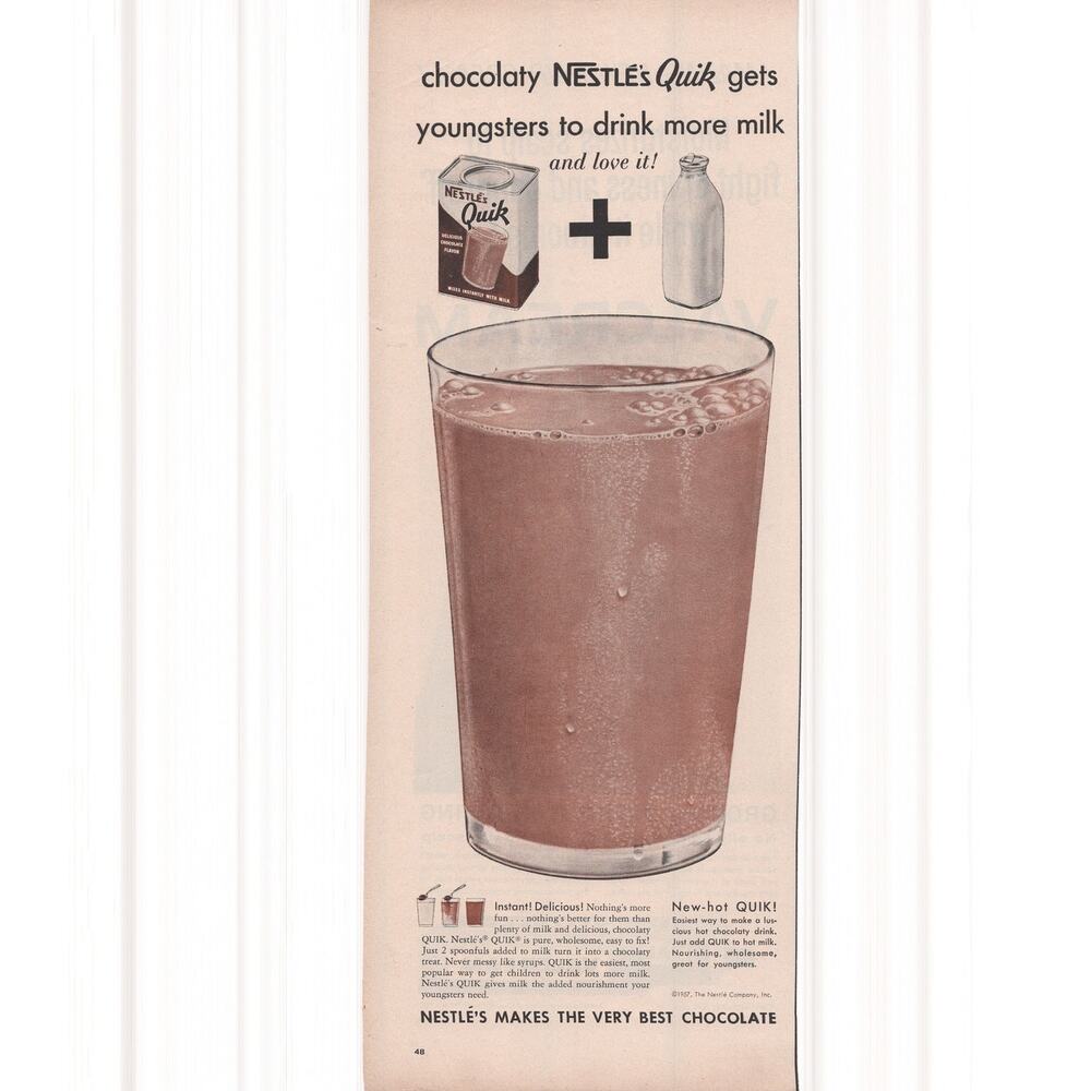 Nestle Quik Drink / Valcream Advertisement 1950s Vintage Milk Mens Grooming